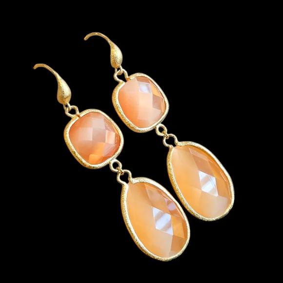 NWT - 18k Gold and Orange Cat's Eye Dangle Earrings